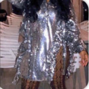 Mini Dress in Silver Reflective Material Plus Size